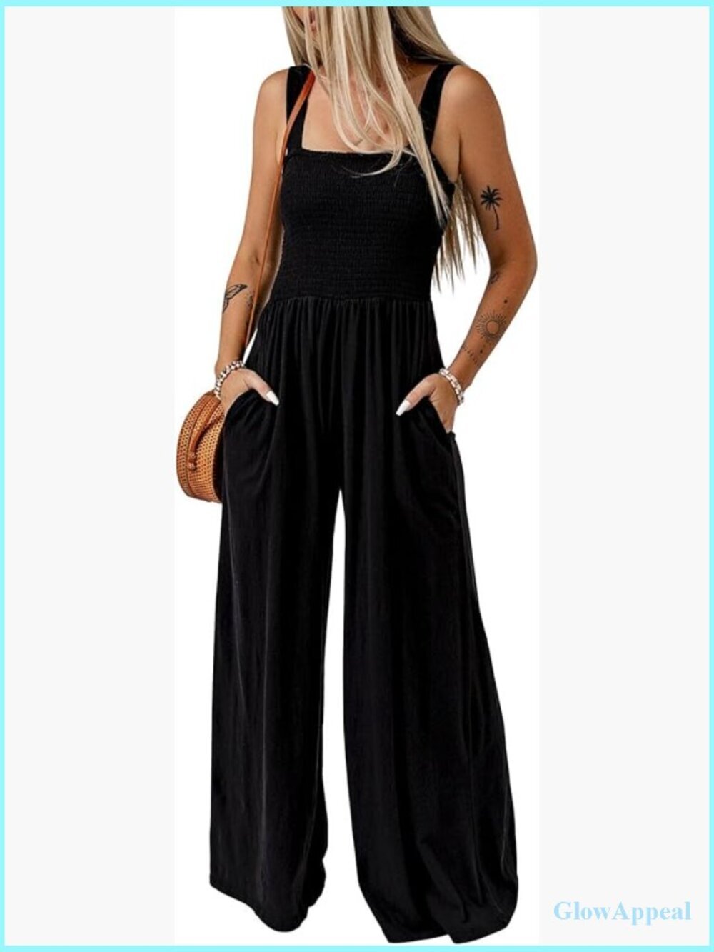 Sleeveless Jumpsuit Romper with Pockets Wide Leg Loose Fit